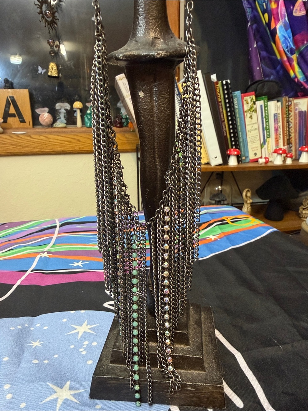 Gunmetal Multi-Strand Necklace with Mint Beads